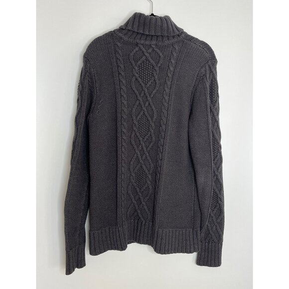 Eddie Bauer Cotton Blend Fishermans Cable Knit Turtle Neck Sweater Gray M‎ Tall - Picture 9 of 9